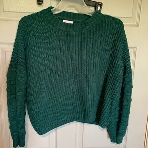 Pink Lily Green Chunky Knit Crew Neck Sweater